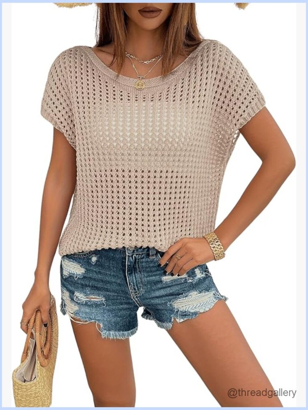 Hollow Out Sheer Knit Top Dolman Sleeve Pullover Cover Up